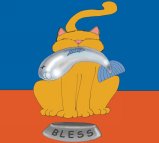 Cat cartoon - cat eating a fish